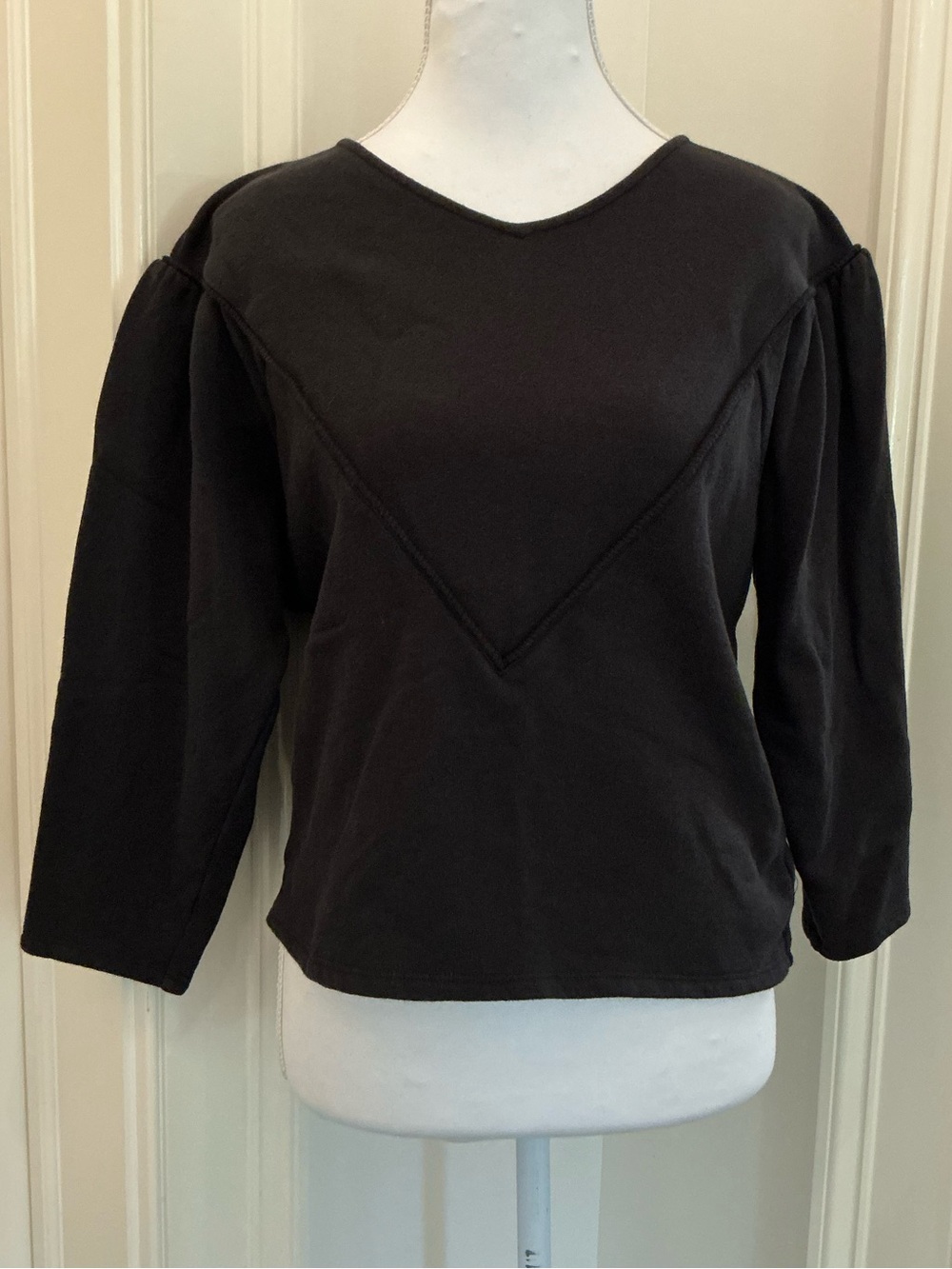 Joie Black V-Neck Puff-Sleeve Sweatshirt